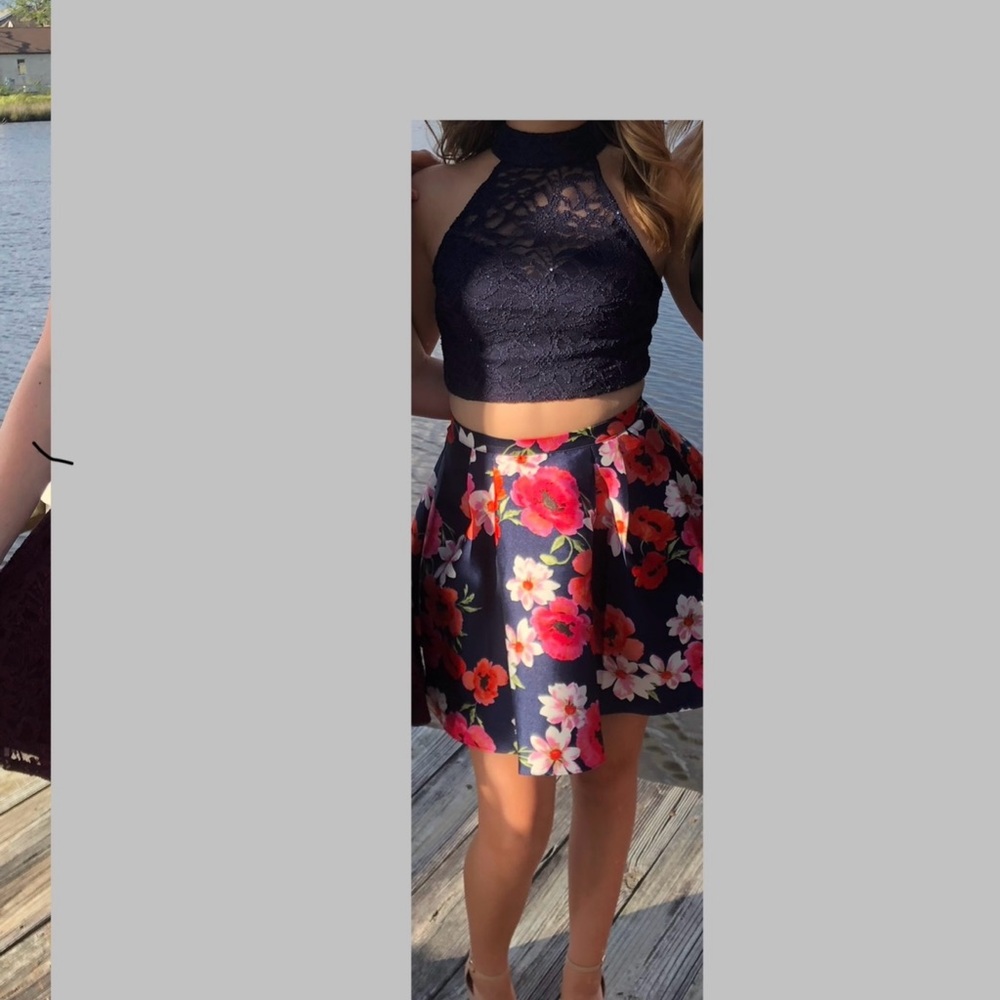 B Darlin Navy and Red Floral Mini Dress